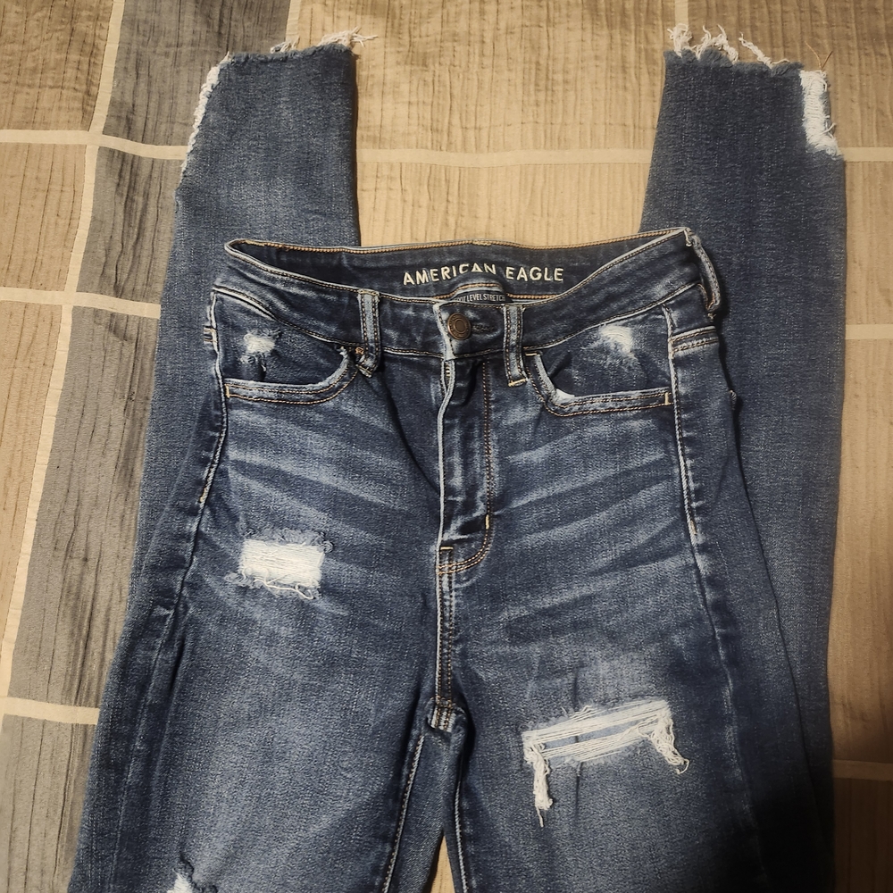 American Eagle Outfitters Women's Ripped Dark Blue Skinny Jeans
